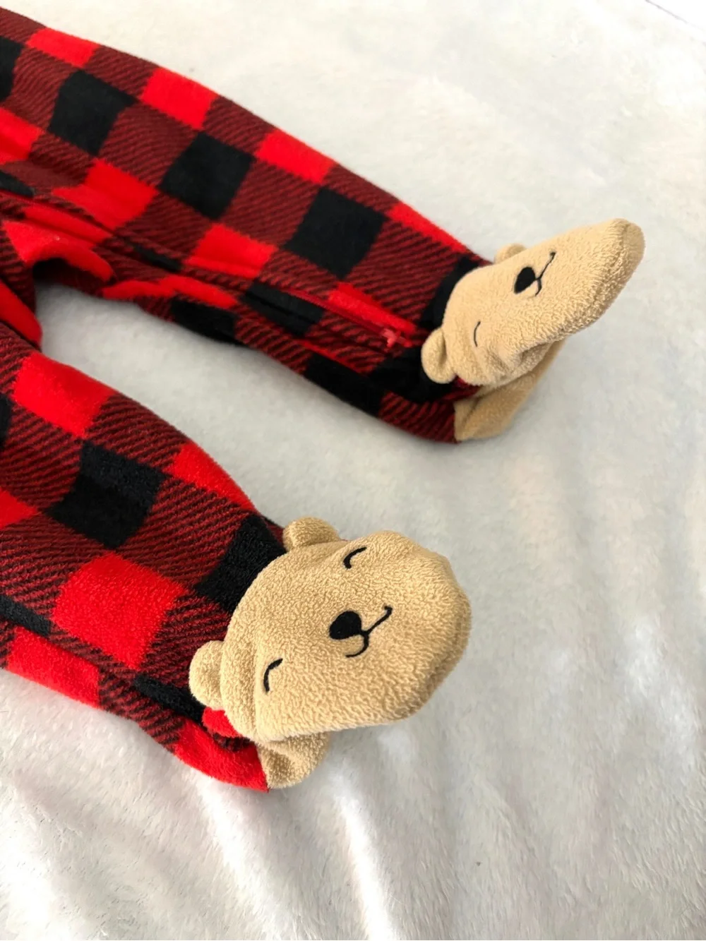 Carter's Red and Black Buffalo Plaid Teddy Bear Footed One-Piece
